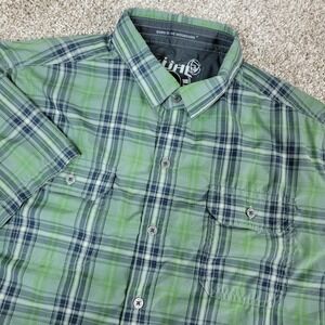 Kuhl Mountain Grown Mens Medium Green Plaid Button Up Short Sleeve Workshirt